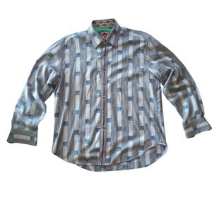 🔥SALE🔥Robert Graham Mens XL Multi Print Flip Cuff  Shirt Striped Long Sleeve